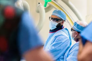 Fellow Mossab Aljuaid, MD/PhD in an EP (electrophysiology)lab procedure at Tufts Medical Center.